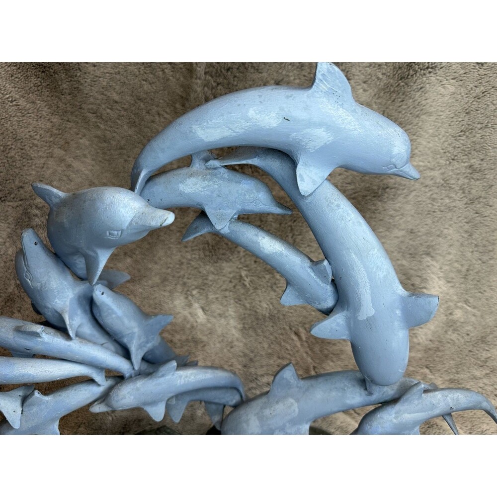 Large Bronze Dolphin Sculpture on Wave Base – Heavy 15.4 lb Art‎ Decor - Picture 4 of 14